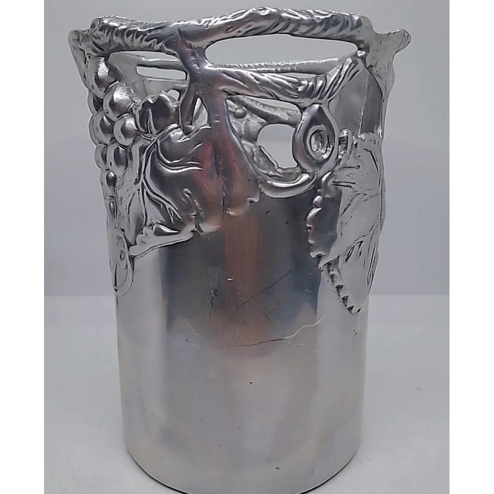 Vintage Arthur Court Grape Vine Wine Chiller Silver Aluminum Bottle Holder Vase